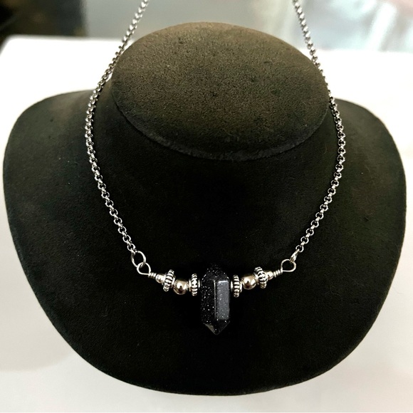 🔴Handmade Double terminated blue midnight goldstone gem adjustable choker - Picture 5 of 9